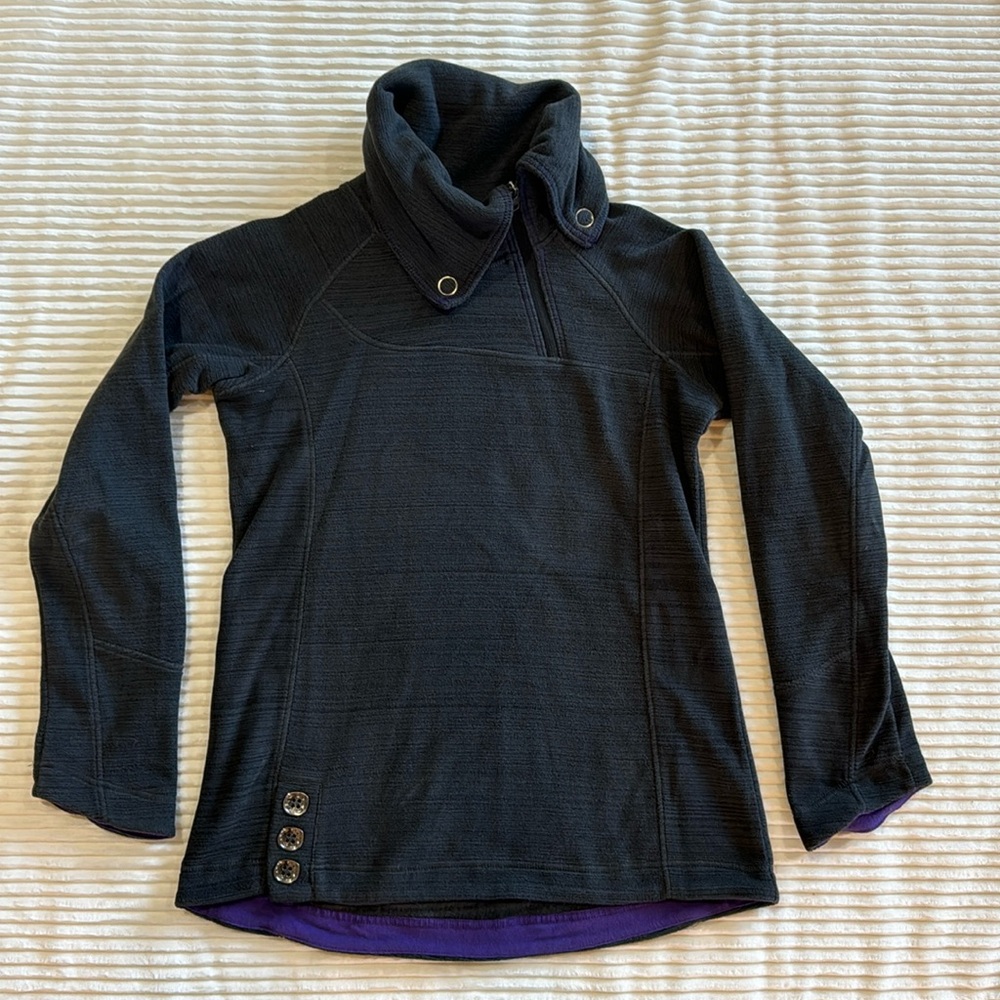 Avalanche Fleece Gray Purple Asymmetrical Funnel Neck Button Sweatshirt Small